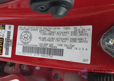 2015 Toyota Tacoma V6 z USA, uszkodzony, nr VIN 5TFMU4FN0FX032690